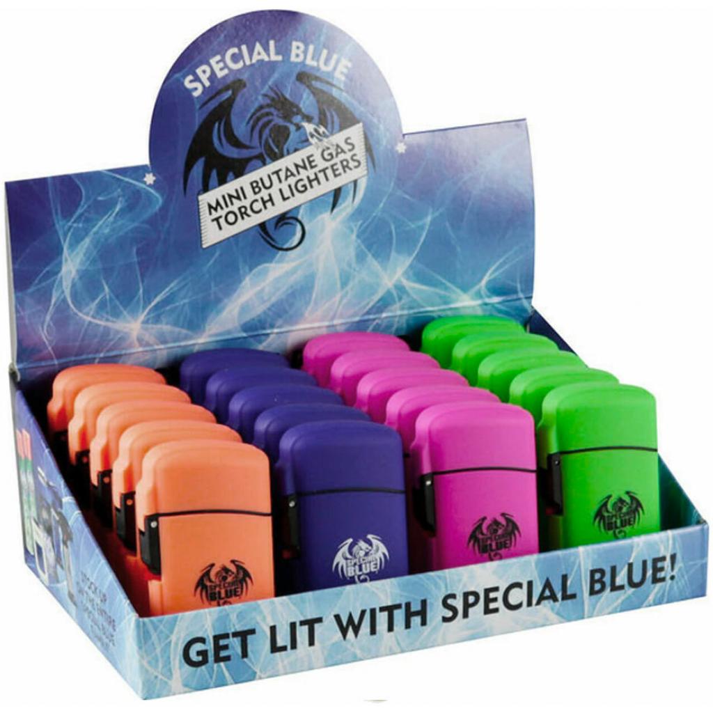Special Blue Mini Butane Gas Torch Lighters - Dual Mini Rubber (20 Ct)