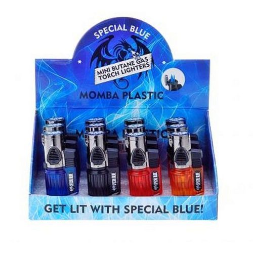 Special Blue Mini Butane Gas Torch Lighters - Momba Plastic (12 Ct)