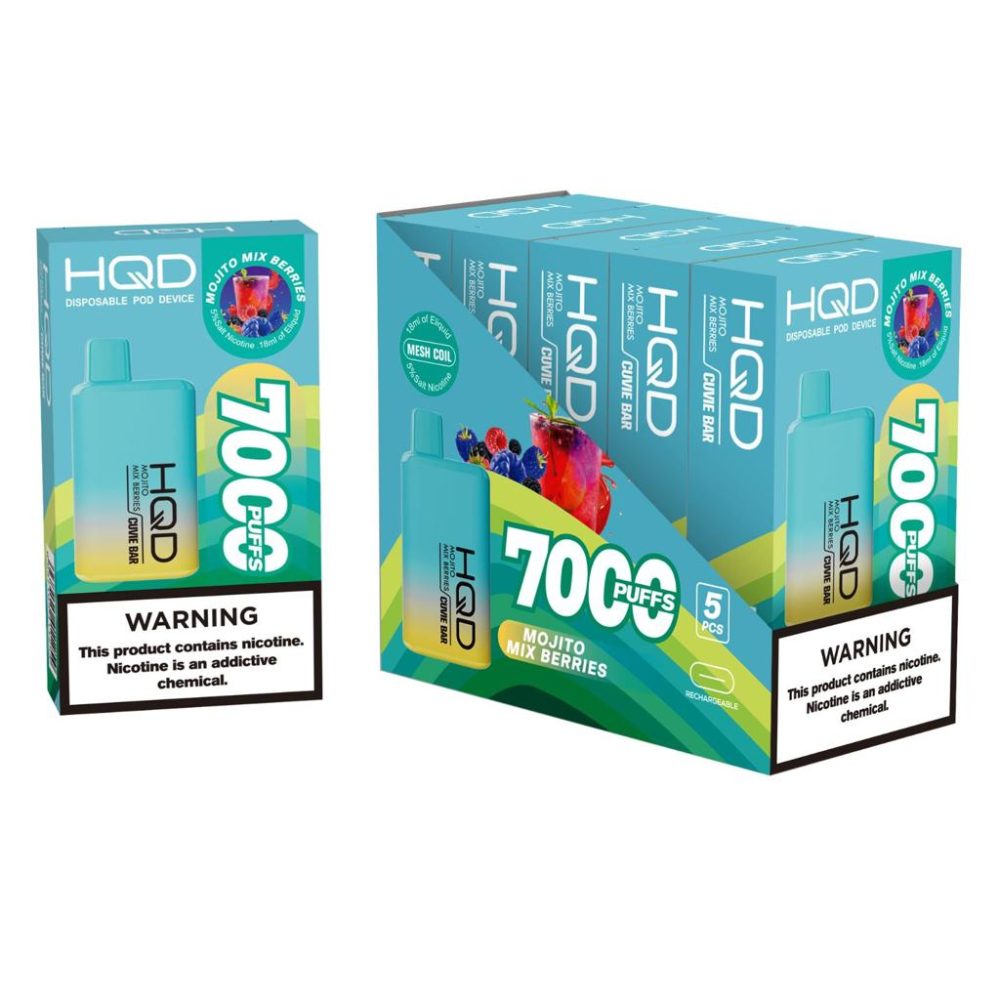 Hqd Disposable Cuvie Bar Pod Device 7000 Puffs Device 5 ct. Mojito Mixed Berries Flavor